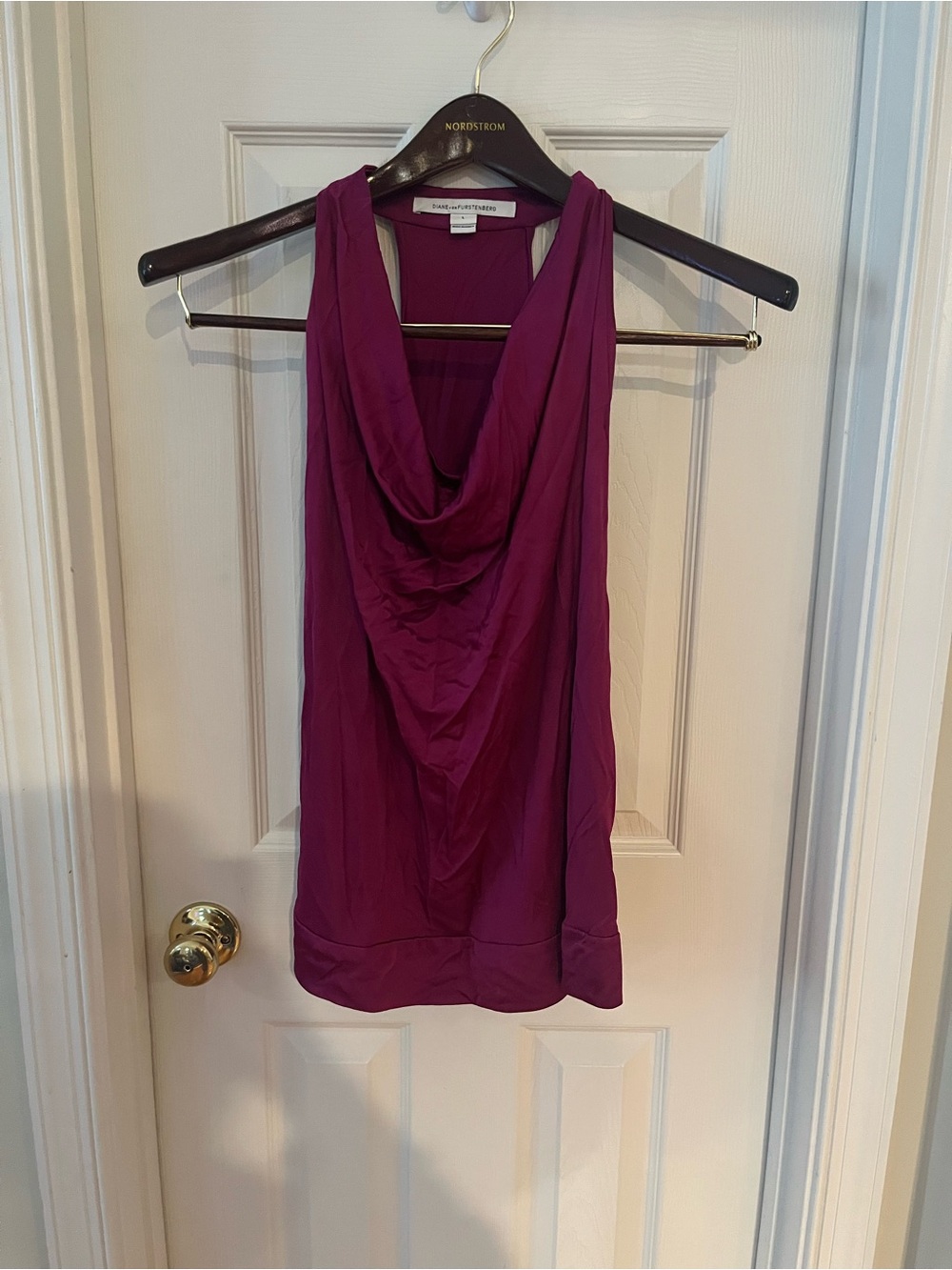 Diane Von Furstenberg Magenta Cowl Neck Silk Camisole